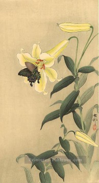 luminisme papillon Tableau Peinture - papillon et Lily Ohara KOSON Shin Hanga